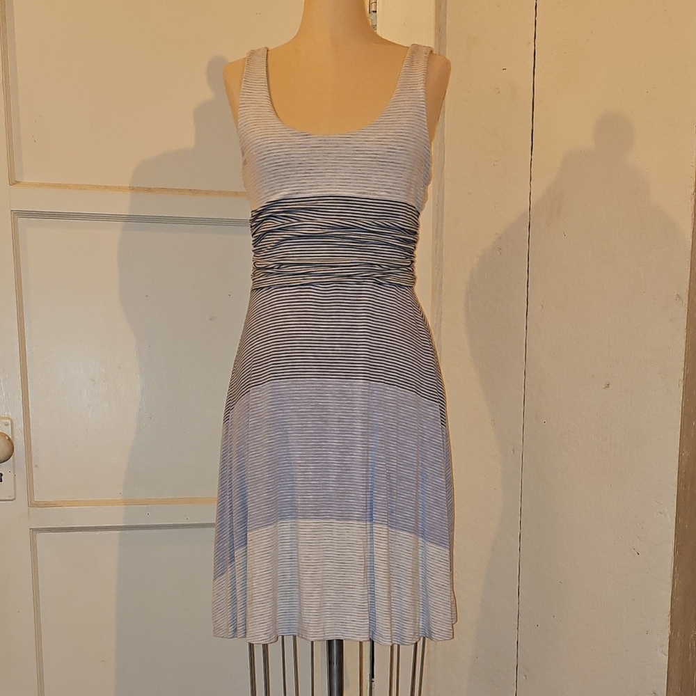 Athleta Blue and White Striped Midi Dress